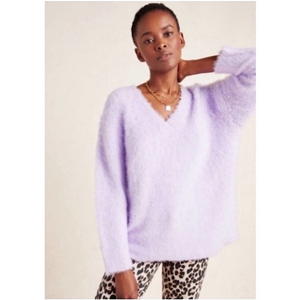 Anthropologie Simone‎ Alpaca Merino Fuzzy Sweater M Lavender Purple Sherpa Cozy